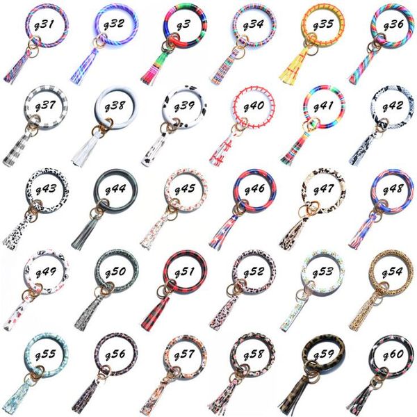 

90 styles fashion multiple sun flower/flag pattern key chain leather wrap tassels bracelets keychain wristlet bracelet tassel keychains roun, Silver