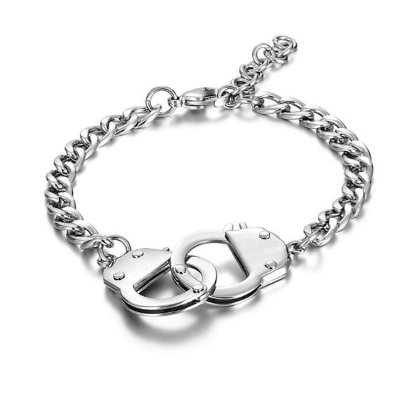 

link, chain stainless steel punk rock handcuffed station men fashion cuban bracelet bangle jewelry gift for him, Black