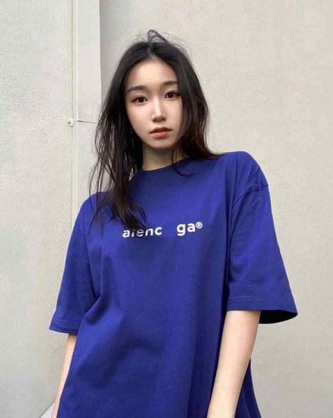 

21ss parisian classic small print letter crew neck loose medium length short sleeve b family t-shirt, White