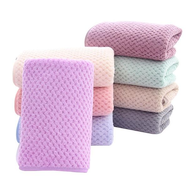 

towel pure color water absorption strong wash towels household face clean coral fleece pineapple grid thick high quality