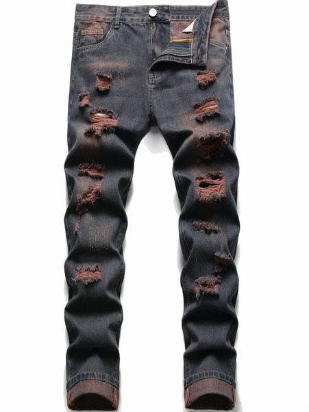 

men ripped roll up hem jeans 82xs#, Blue