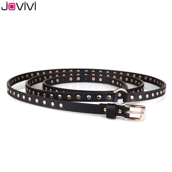 

belts jovivi 1pc fashion women belt punk rivet waist accessories skinny exquisite thin leather waistband for ladies black color, Black;brown