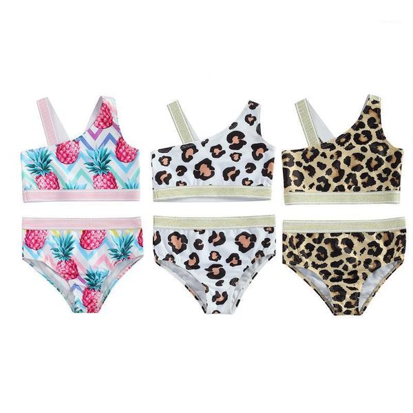 

kid baby girl swimsuit leopard / pineapple vest sleeveless sling beach clothes summer middle waist briefs bathing suit swimwear one-pieces, Black
