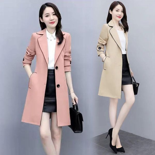 

women's wool & blends windbreaker mid-length section 2021 spring waist drape british style temperament goddess fan coat jacket, Black