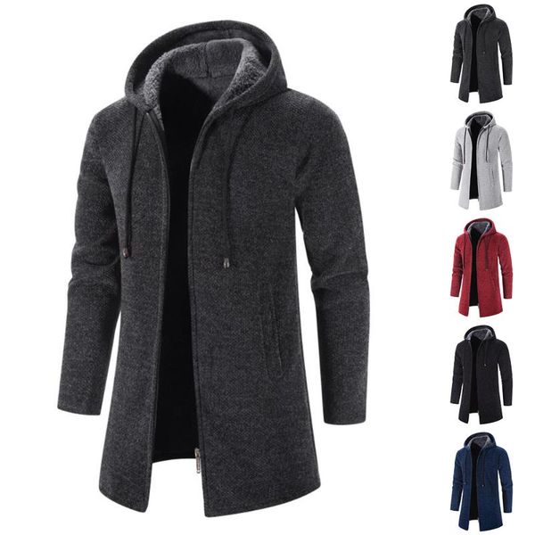 

men's sweaters plush thick solid hoodies long sleeve coat jacket winter autumn coats warm mens outerwear holiday clothes, White;black