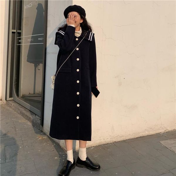 

women's wool & blends 2021 retro single breasted coat sacos de mujer vestir abrigo winter clothes for women black
