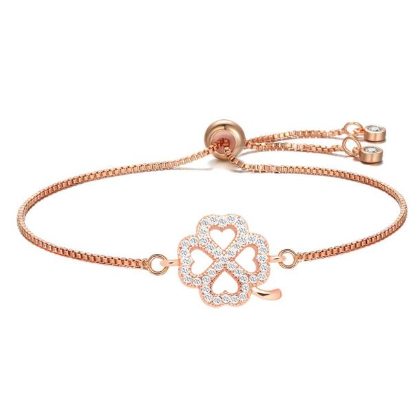 

charm bracelets four-leaf clover bracelet electroplated rose gold copper micro-inlaid zircon love red line fashion simple and durable jewelr, Golden;silver