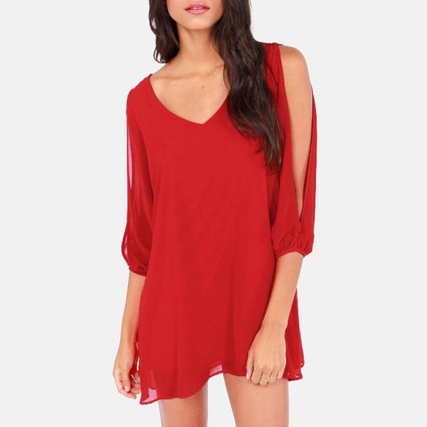 

women summer chiffon dress v-neck casual loose vestidos dresses, Black;gray