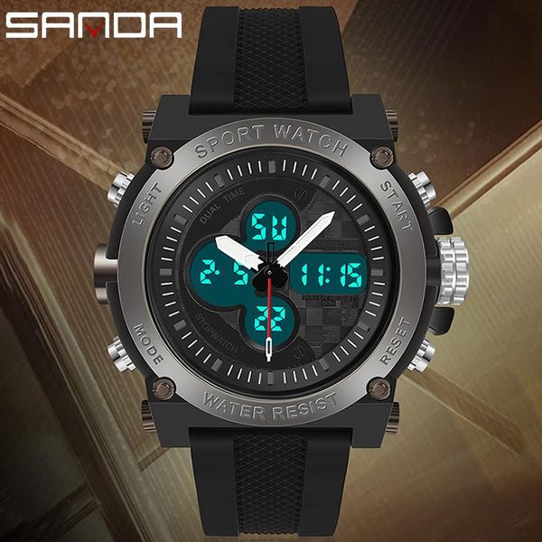 

wristwatches sanda electronic watch chronograph running second clock led digital waterproof luminous men's sports, Slivery;brown