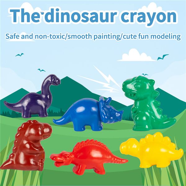 Dinossauro Dinossauro Crayon Miúdo de Segurança Modelagem 3D Escova de Cor Set Crianças Crayons de Bebê 6 Cores Terno Conjuntos Seguro Não-venenoso