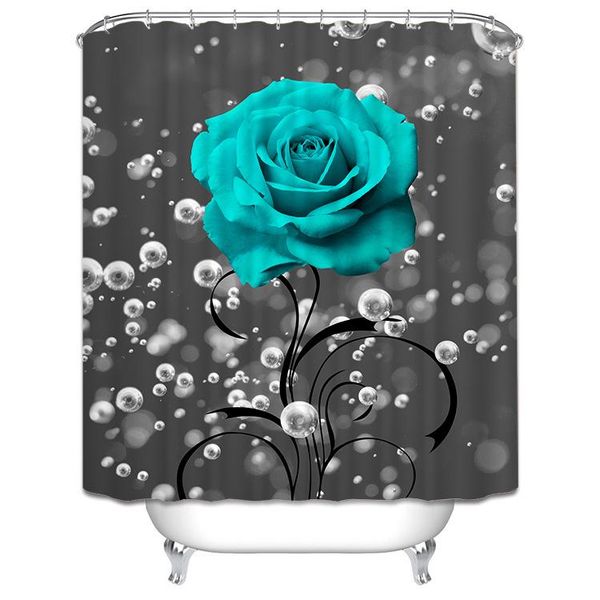 

polyester waterproof and mildew proof shower curtain 3d home decor blue rose partition curtains