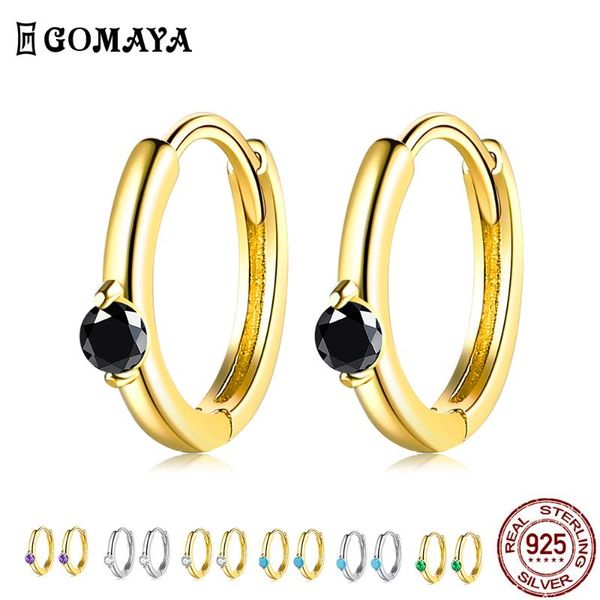 

hoop & huggie gomaya 925 sterling silver women earrings colorful cubic zirconia inlay earring anniversary gift arrival fine jewelry, Golden;silver