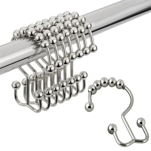 

shower curtains 12 pcs stainless steel curtain hooks bath rollerball rings rust-resistant double glide rod