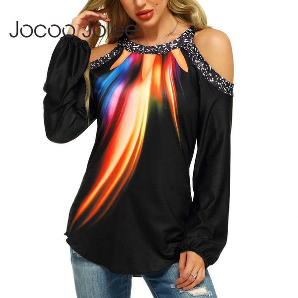 

jocoo jolee elegant long sleeve off shoulder printing and blouses women oversized 5xl shirt casual chiffon blouses blusas 210619, White