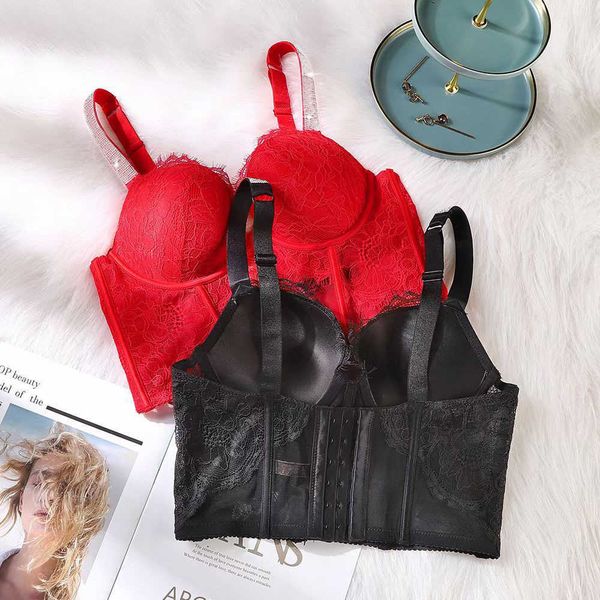 

lace bra lingerie breathable wireless bralette seamless push up bra underwear for women star same stlye design 210623, Red;black