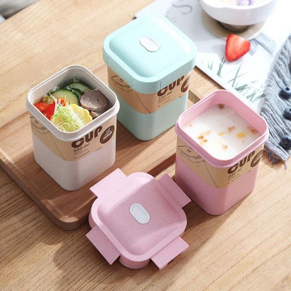 

dinnerware sets 600ml wheat straw water cup portable plastic sealed soup jar mug school office travel insulated tumblers container bottle