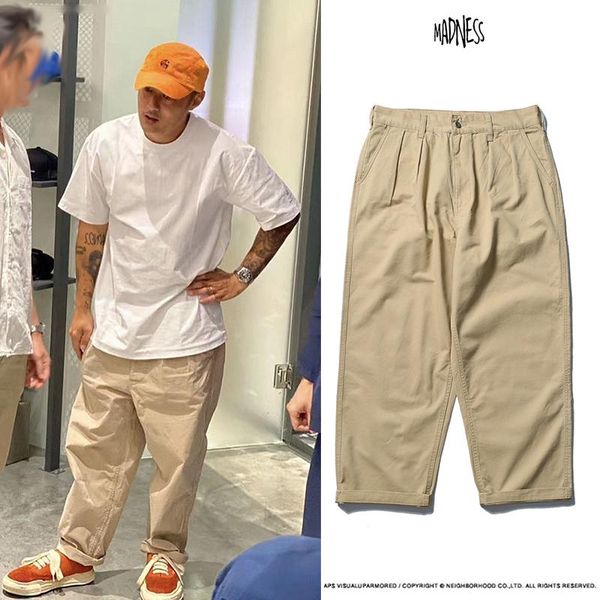 

mdnsness mdns work clothes cross broek japanese straight loose leg men casual men's pants, Black