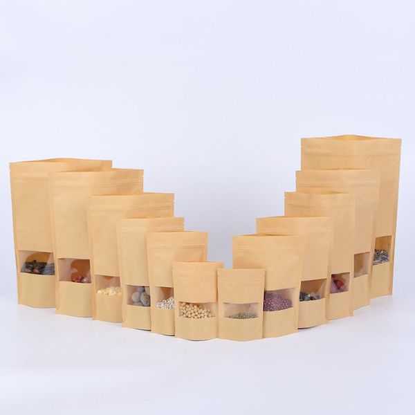 

gift wrap 100pcs packing kraft paper window bag stand up dried food fruit tea packaging pouches zipper self sealing bags