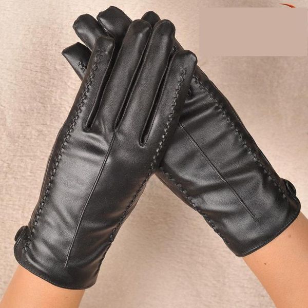 

five fingers gloves woman autumn plus velvet solid thick pu female winter warm fold mittens lady glove, Blue;gray