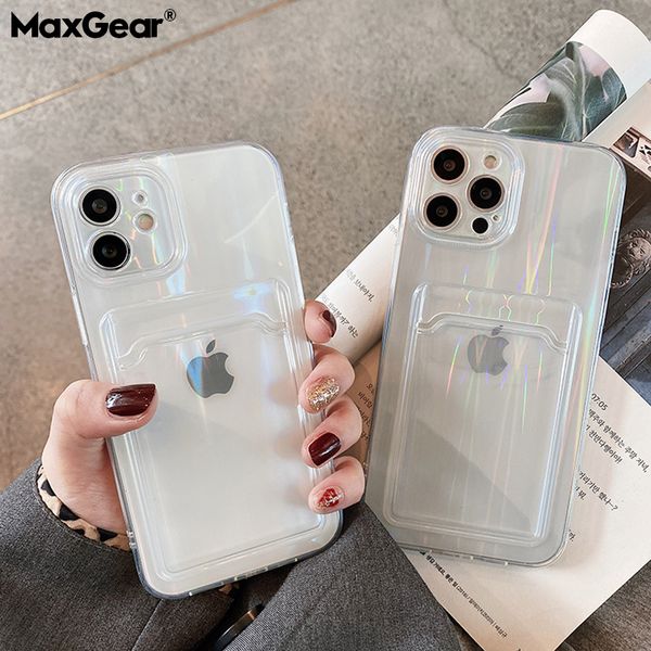 

lx brand luxury laser shockproof transparent case for iphone 13 12 mini 11 pro max x xs xr 7 8 plus se soft wallet card holder cover