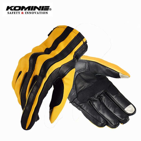 Komine Homens Motocicleta Luvas de Couro Stripe Respirável Motociclista Luvas Touch Screen Moto Motocomóvel Motorbike Luvas de Racagem GK-119 H1022