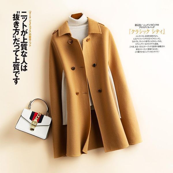 

women's wool & blends qiu dong cape coat female type long bat in the cloak of england loose hepburn wind double-sided cloth cashmere, Black