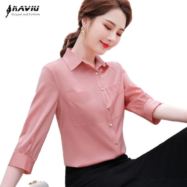 

women's blouses & shirts shirt women pocket design 2021 summer fashion temperament casual half sleeve chiffon office ladies formal work, White