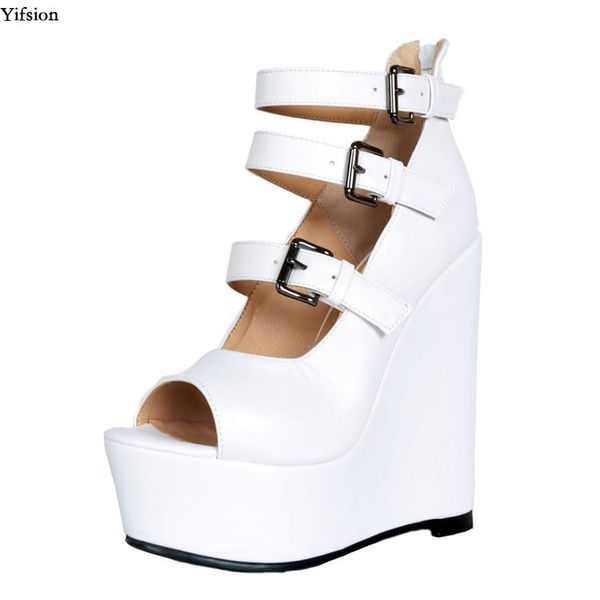 Kleidschuhe Olomm Frauen Sommer Plattform Pumps Sexy Wedges High Heels Schöne Peep Toe Elegante Weiße Party Plus US Größe 5-15