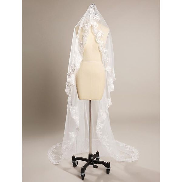 

bridal veils lan ting bride uma camada borda com aplicao de renda us noiva vu catedral bordado tule, Black