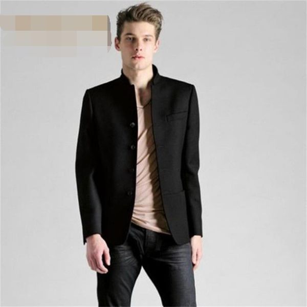 

men's wool & blends short woolen coat autumn and winter high-end slim chinese style stand-up collar jacket, Black