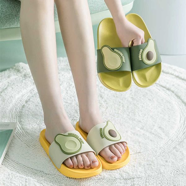 Frauen Sommer Hausschuhe Strand Slide Sandalen Flip-Flops Cartoon Früchte Avocado Dicken Boden Komfort Männer Damen Paar Mädchen Schuhe Y0427