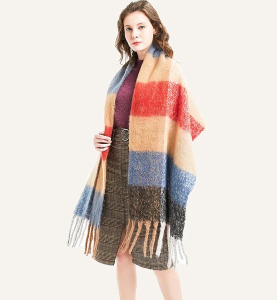 

scarves fashion cashmere women plaid scarf design winter warm shawl and wrap bandana pashmina long tassel female foulard thick blanket, Blue;gray