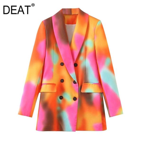 

[deat] women tie-dye hit color double breasted blazer lapel long sleeve loose jacket fashion tide spring autumn 13t513 210928, Black;brown