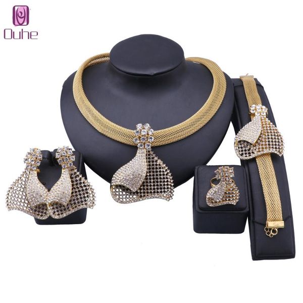 

earrings & necklace luxury 4pcs cz crystal bridal wedding banquet jewelry set african dubai gold color women party costume accessories, Silver
