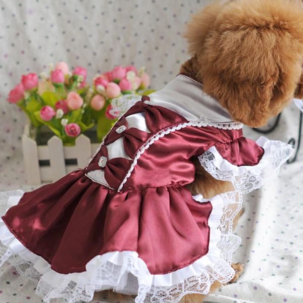 

dog apparel bowknot summer cat dress wedding dresses party maid outfit pet skirt puppy clothes for small