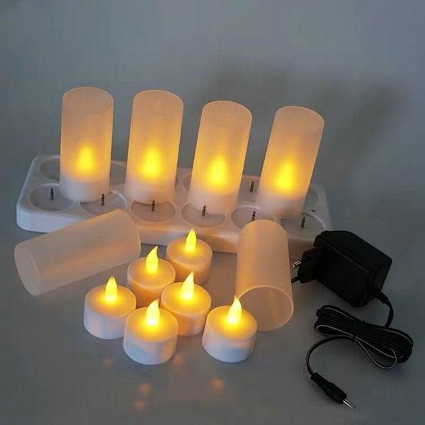 

set of 12 creative led candle lamp rechargeable flickering night light simulation flame tealight home wedding decor-amber candles