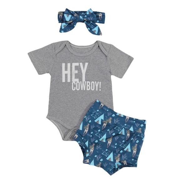

clothing sets infant born baby girls 3 pcs outfits suits letter short sleeve romper + printed shorts headband summer, White