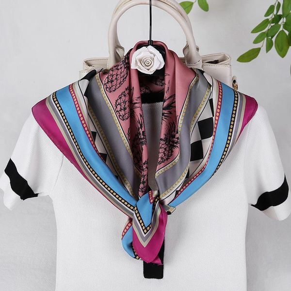 

scarves 2021 print silk scarf women fashion cartoon square shawl foulard bandana femme neck scarfs spring, Blue;gray