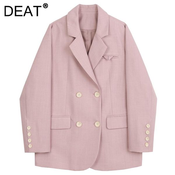 

women's suits & blazers [deat] 2021 autumn fashion tide coat loose fit long sleeve turn-down collar double breasted solid color blazer, White;black