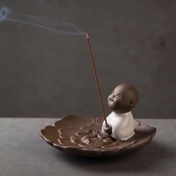 

creative ceramic incense stick little monk burner lotus thread figure seat indoor room bur fragrance lamps