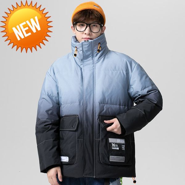 

casual varsity winter down jacket men windproof white duck coats thick warm gradient patchwork college parkas m-4xl new, Black