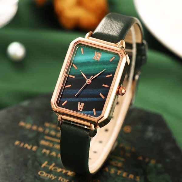 

wristwatches women fashion temperament leather belt with simulated quartz rectangle watch rose gold romantic couple luxury, Slivery;brown