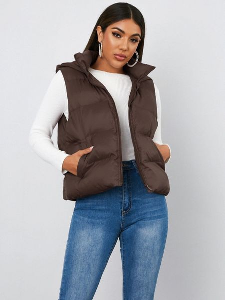 

hooded puffer vest jacket b2e6#, Black