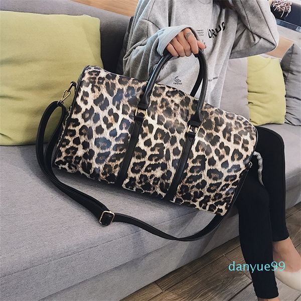 

fashion travel bag women duffle carry on luggage bag leopard printing pu leather travel totes ladies big overnight weekend bags lj201222