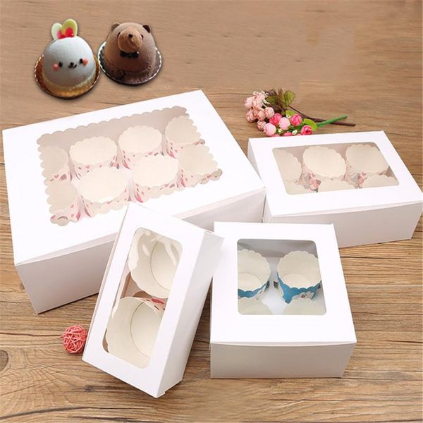 

windowed cupcake boxes white clear for 2, 4 & 6 &12 cup cakes with removable trays gift wrap