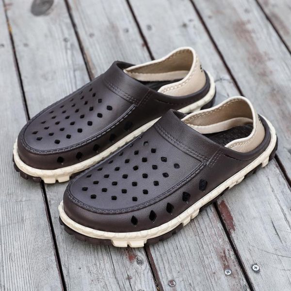 

sandals men summer hollow slippers outdoor breathable casual couple beach sandal flip flops shoes, Black