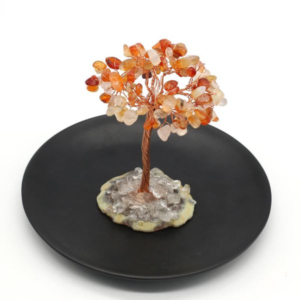 Decorativos Objetos Estatuetas Pedra Natural Áspero Esmagado Mineral Amostra Ágata Gem Fio de Cobre Tree of Life Home Mobiliário Decoração