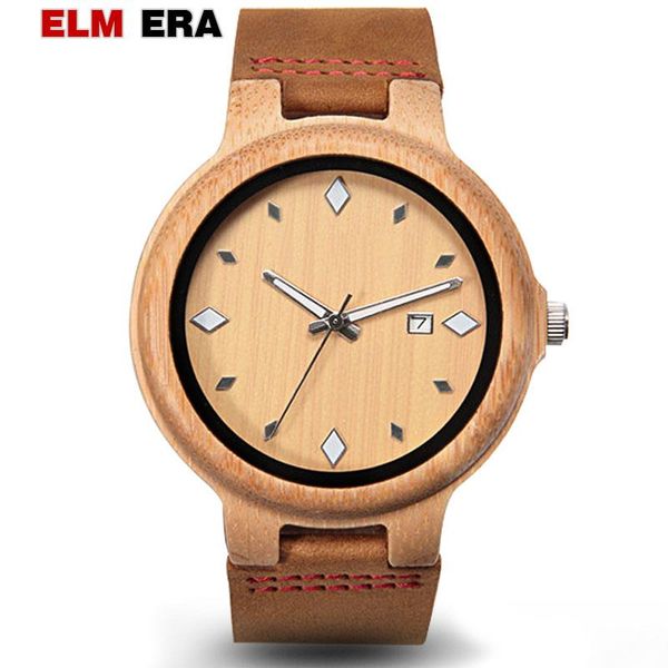 

wristwatches elmera wooden watch men hour sports watches pagan design 22mm band men's quartz wood leather bamboo case, Slivery;brown