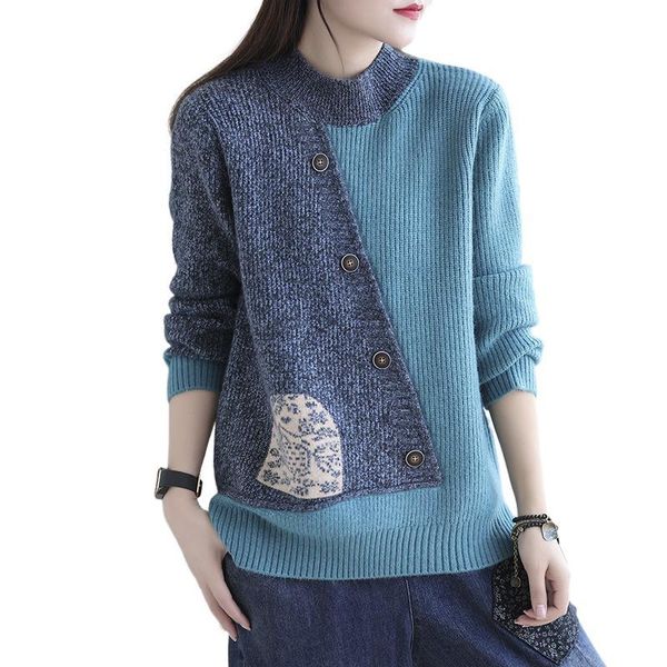 

women's sweaters fairynatural fall spring ladies retro loose pullovers european style women casual patchwork jumper button design elega, White;black