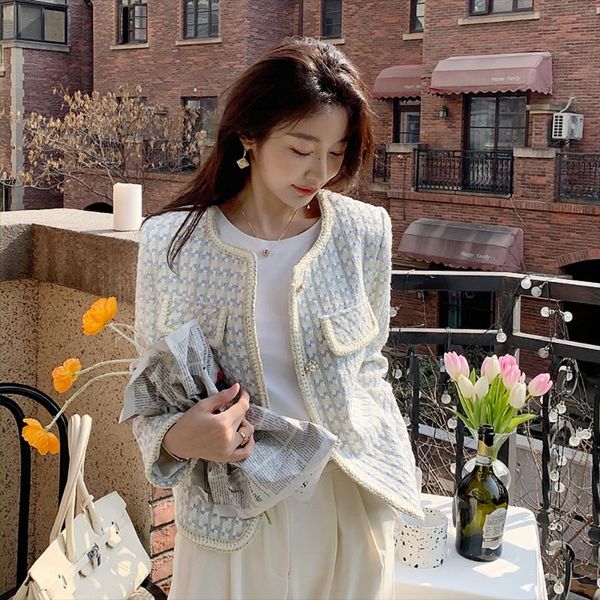 

women's jackets spring autumn casual elegant short coat plaid outwear french vintage small fragrance tweed jacket, Black;brown